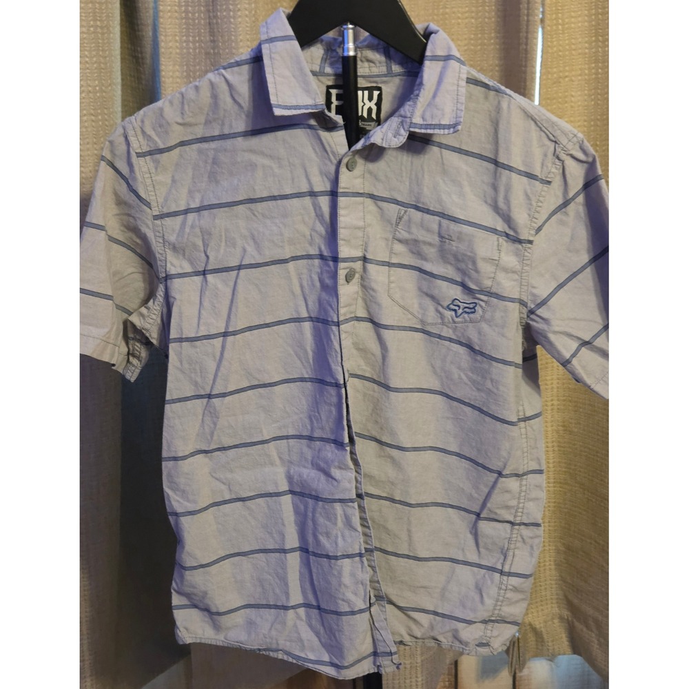 Fox‎ Striped Button Up Shirt Youth Size XL Gray Blue